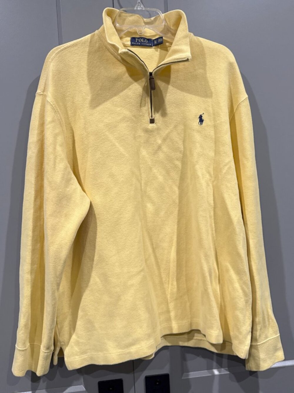 Polo Ralph Lauren Mens XLarge Soft Yellow Quarter Zip Large Pony Long Sleeve